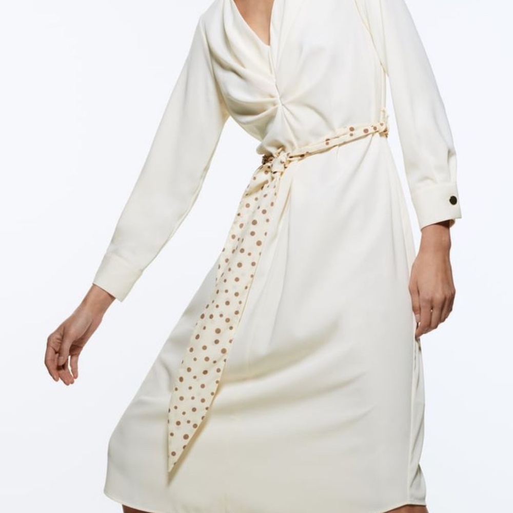 Zara women's dress sz Large belted oversize ecru chain belt REF. 2298/062 nwt